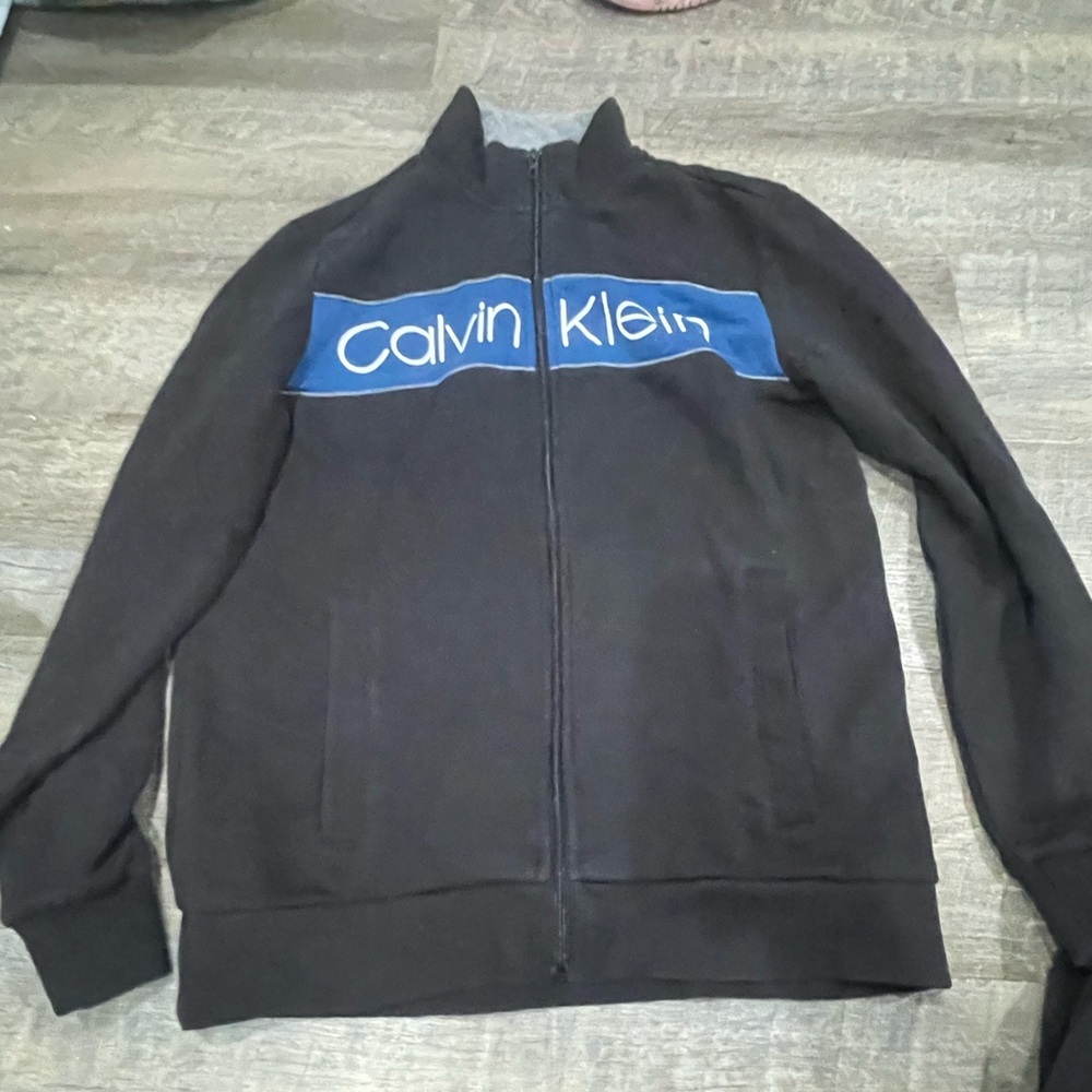 Calvin Klein Men's Black Jacket with Blue Logo
